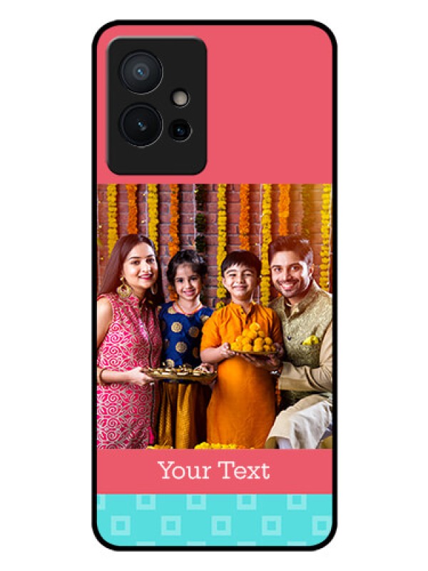 Custom Vivo T1 5G Personalized Glass Phone Case - Peach & Blue Color Design