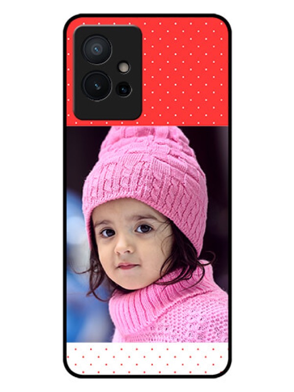 Custom Vivo T1 5G Photo Printing on Glass Case - Red Pattern Design