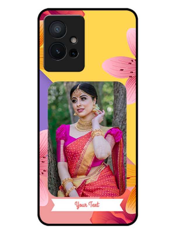 Custom Vivo T1 5G Custom Glass Mobile Case - 3 Image With Vintage Floral Design