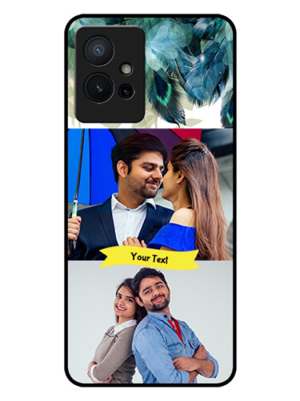 Custom Vivo T1 5G Personalized Glass Phone Case - Image with Boho Peacock Feather Design