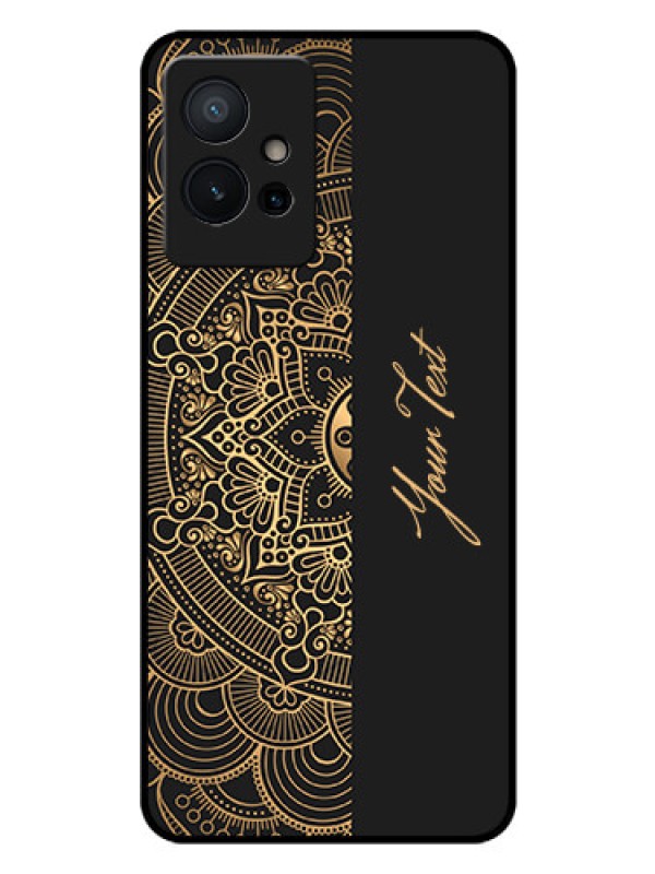 Custom Vivo T1 5G Photo Printing on Glass Case - Mandala art with custom text Design