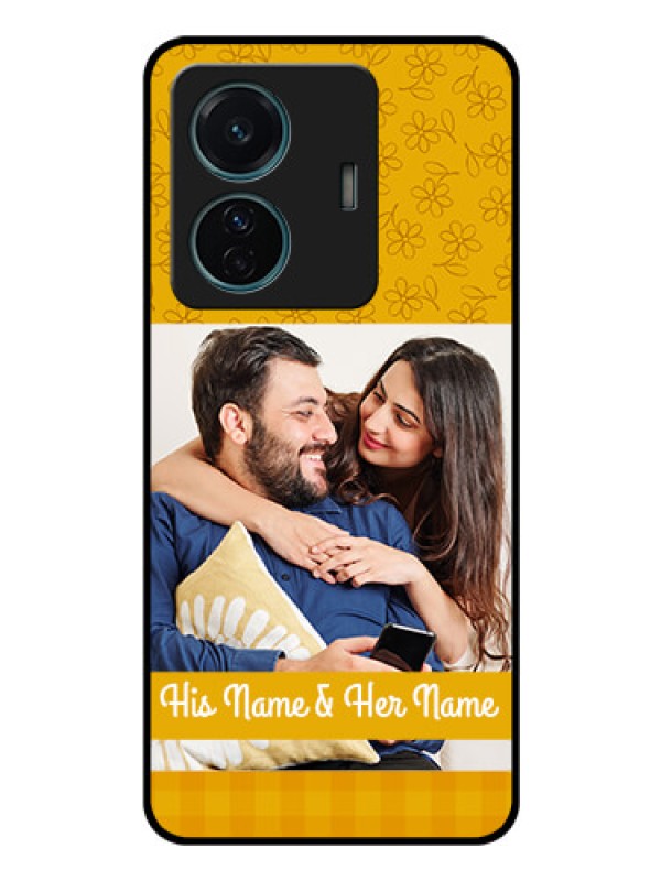 Custom Vivo T1 Pro 5G Custom Glass Mobile Case - Yellow Floral Design