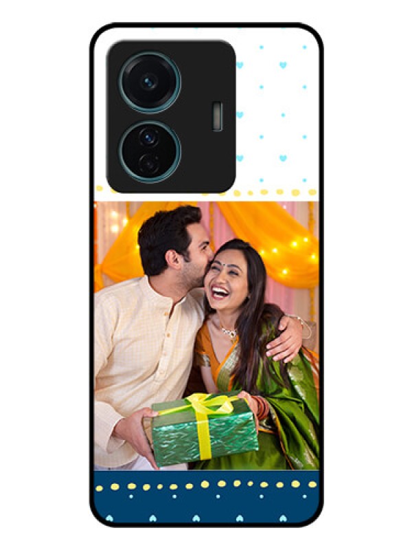 Custom Vivo T1 Pro 5G Personalized Glass Phone Case - White and Blue Abstract Design