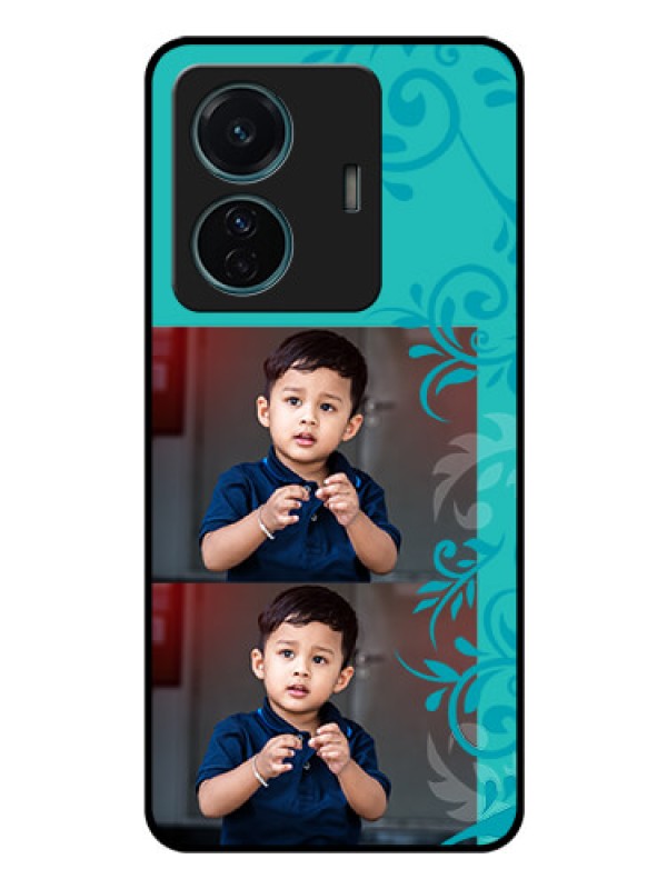 Custom Vivo T1 Pro 5G Personalized Glass Phone Case - with Photo and Green Floral Design