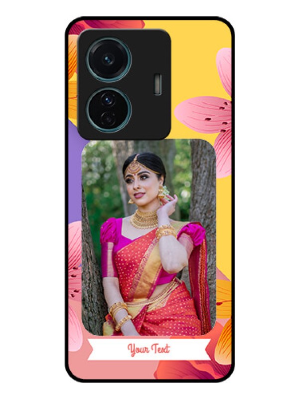 Custom Vivo T1 Pro 5G Custom Glass Mobile Case - 3 Image With Vintage Floral Design