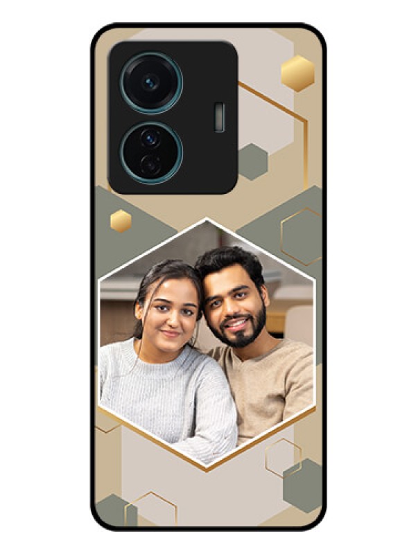 Custom Vivo T1 Pro 5G Photo Printing on Glass Case - Stylish Hexagon Pattern Design