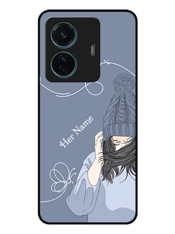 Custom Vivo T1 Pro 5G Custom Glass Mobile Case - Girl in winter outfit Design