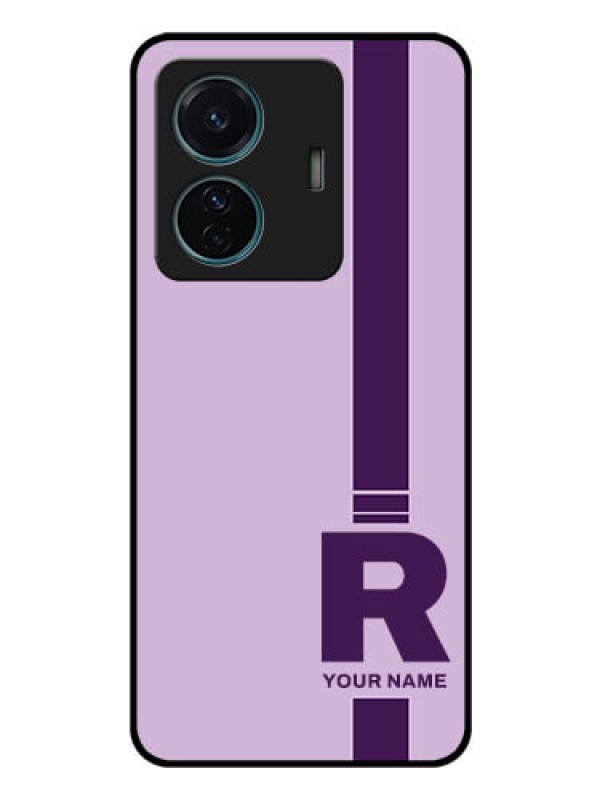Custom Vivo T1 Pro 5G Photo Printing on Glass Case - Simple dual tone stripe with name Design