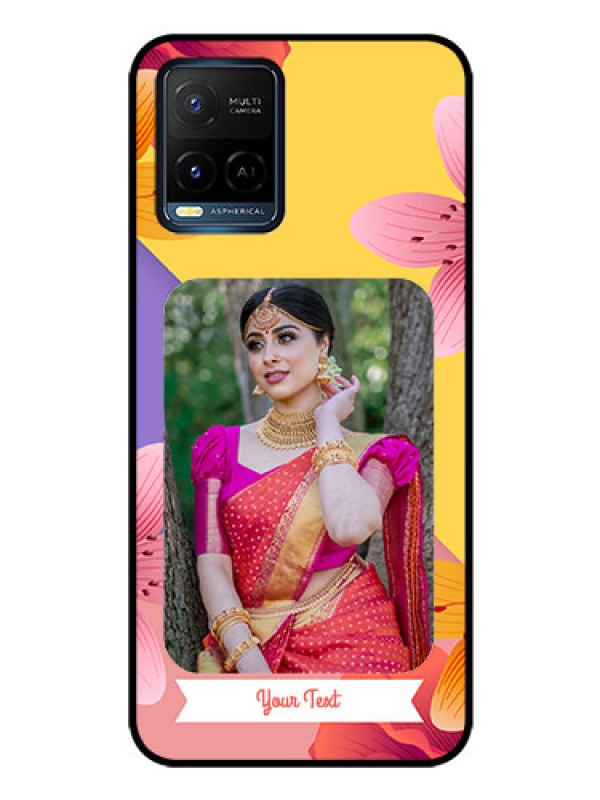Custom Vivo T1X Custom Glass Mobile Case - 3 Image With Vintage Floral Design