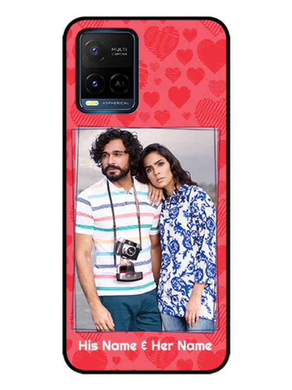 Custom Vivo T1X Photo Printing on Glass Case - with Red Heart Symbols Design