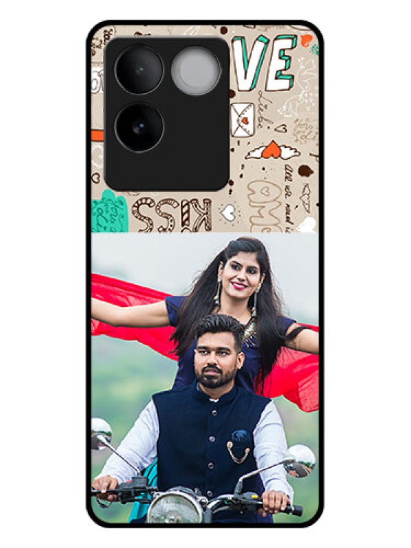 Custom Vivo T2 Pro 5G Custom Glass Phone Case - Love Doodle Pattern