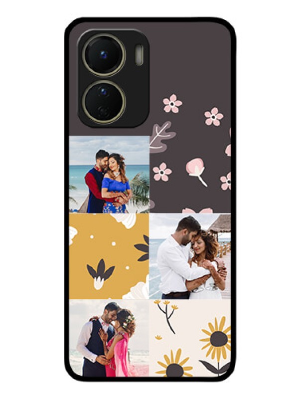 Custom Vivo T2x 5G Photo Printing on Glass Case - 3 Images with Floral Design