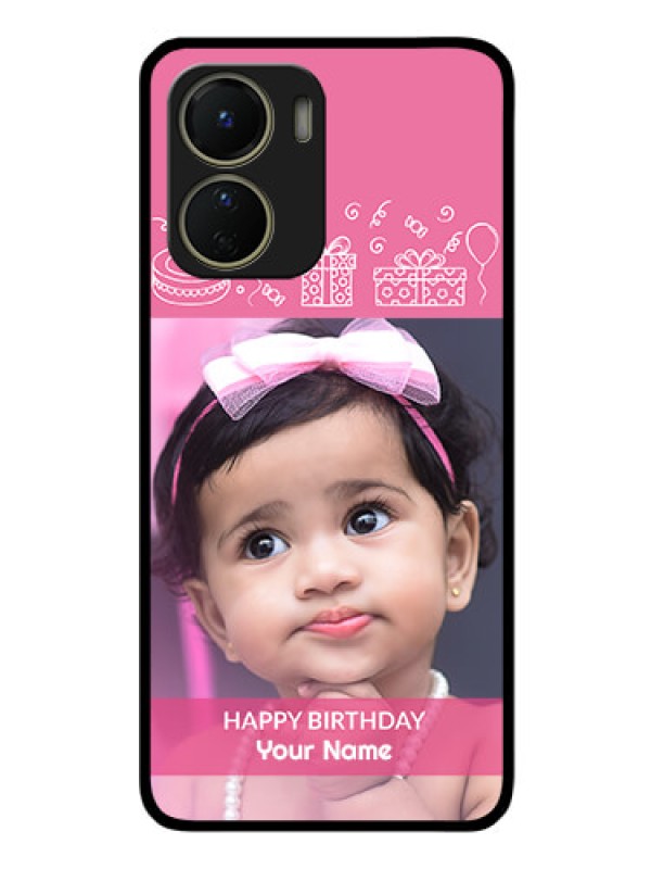 Custom Vivo T2x 5G Photo Printing on Glass Case - with Birthday Line Art Design