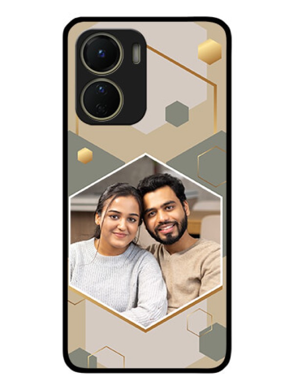 Custom Vivo T2X 5G Photo Printing on Glass Case - Stylish Hexagon Pattern Design