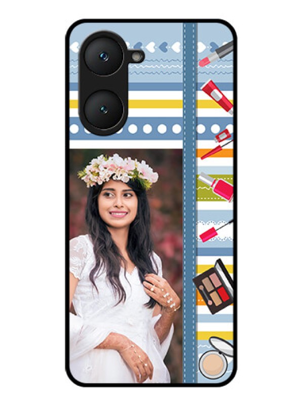 Custom Vivo T3 Lite 5G Custom Glass Phone Case - Makeup Icons Design