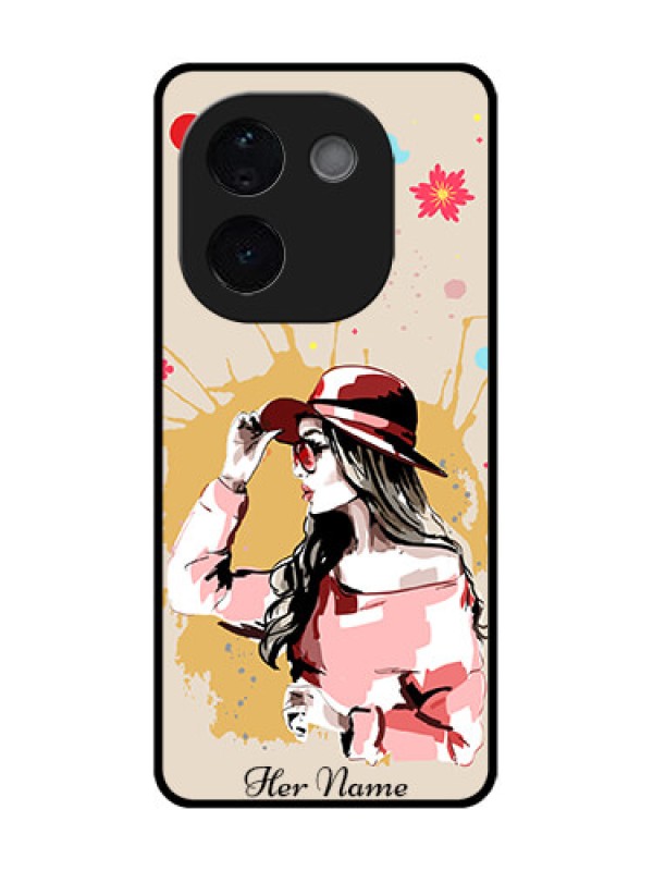 Custom Vivo T3 Pro 5G Custom Glass Phone CaseWomen With Pink Hat Design