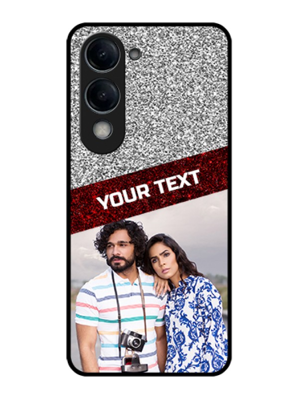 Custom Vivo T4 Lite Custom Glass Phone Case - Image Holder With Glitter Strip Design