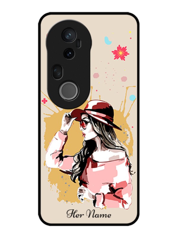 Custom Vivo T4 Ultra 5G Custom Glass Phone Case - Women With Pink Hat Design