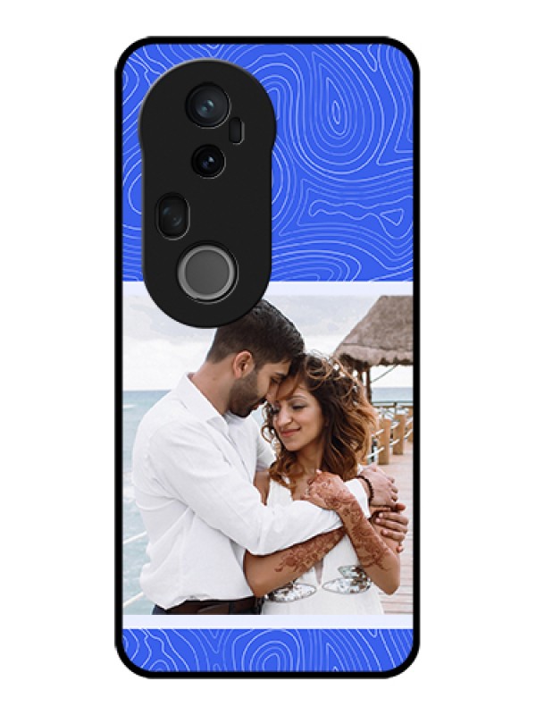 Custom Vivo T4 Ultra 5G Custom Glass Phone Case - Curved Line Art With Blue And White Design