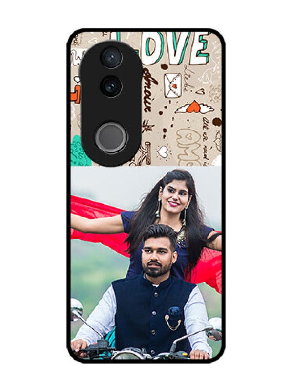 Custom Vivo T4R 5G Custom Glass Phone Case - Love Doodle Pattern