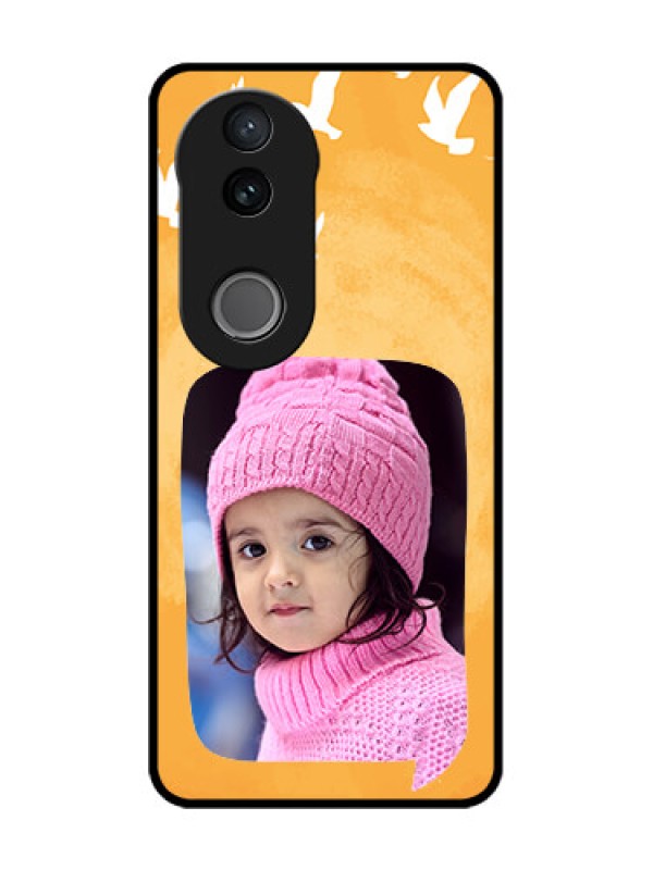 Custom Vivo T4R 5G Custom Glass Phone Case - Water Color Design With Bird Icons