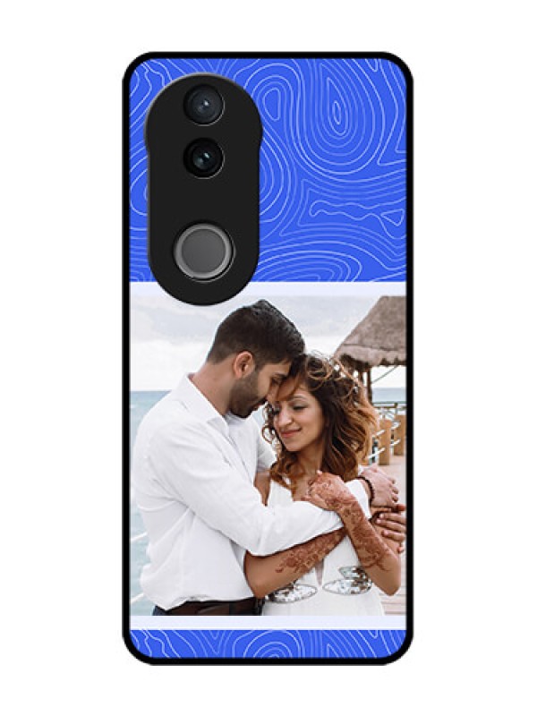 Custom Vivo T4R 5G Custom Glass Phone Case - Curved Line Art With Blue And White Design