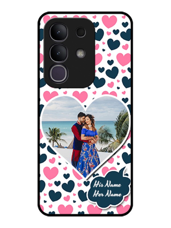Custom Vivo T4x 5G Custom Glass Phone Case - Pink & Blue Heart Design