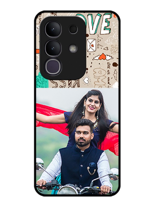 Custom Vivo T4x 5G Custom Glass Phone Case - Love Doodle Pattern