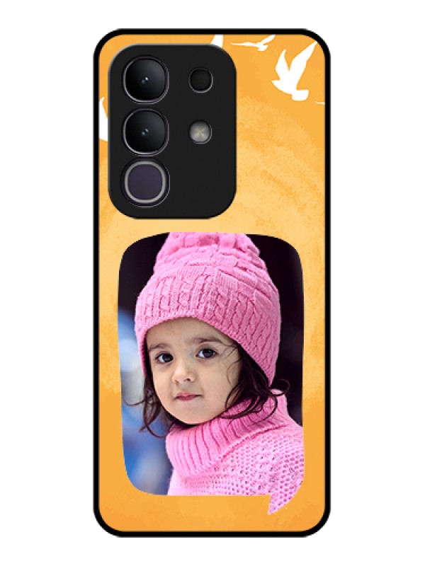 Custom Vivo T4x 5G Custom Glass Phone Case - Water Color Design With Bird Icons