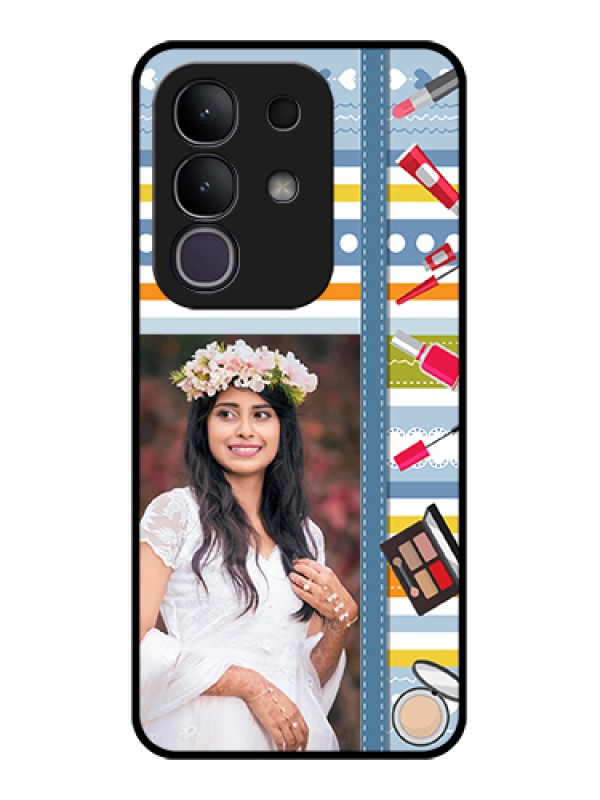 Custom Vivo T4x 5G Custom Glass Phone Case - Makeup Icons Design