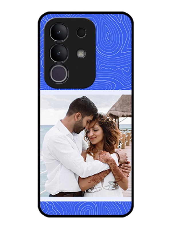 Custom Vivo T4x 5G Custom Glass Phone Case - Curved Line Art With Blue And White Design