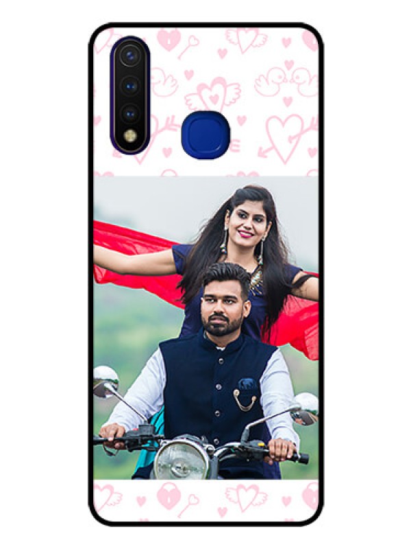Custom Vivo U20 Custom Glass Mobile Case  - Pink Flying Heart Design