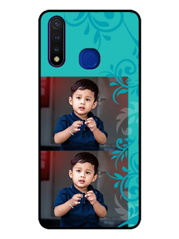 Custom Vivo U20 Personalized Glass Phone Case  - with Photo and Green Floral Design 