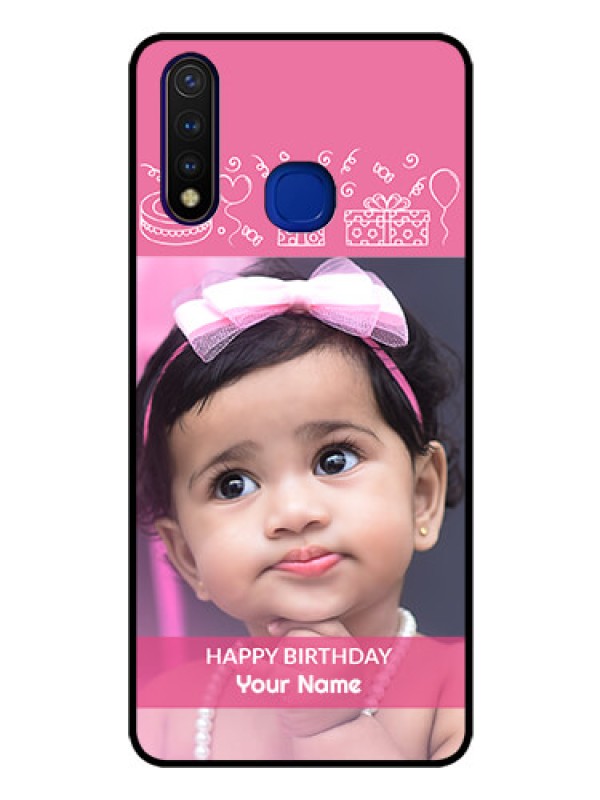 Custom Vivo U20 Photo Printing on Glass Case  - with Birthday Line Art Design