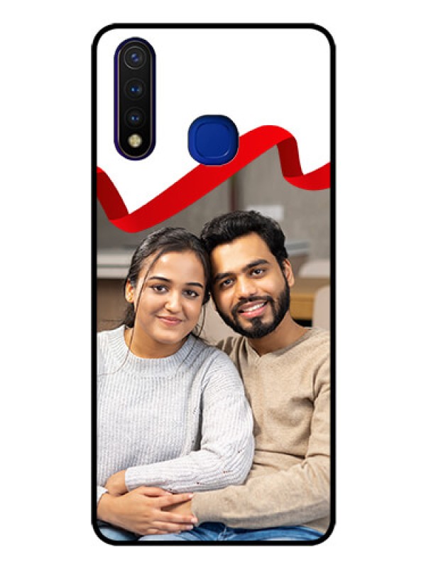 Custom Vivo U20 Photo Printing on Glass Case  - Red Ribbon Frame Design