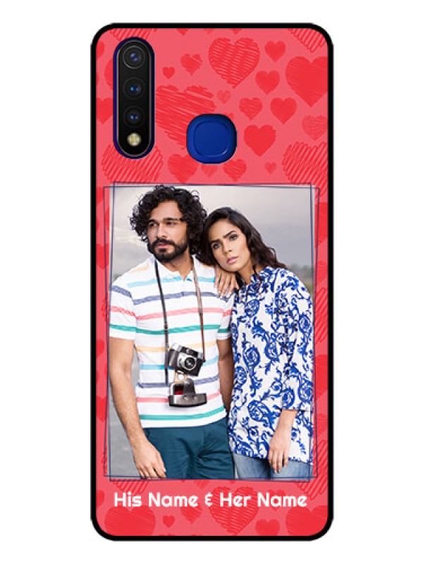 Custom Vivo U20 Photo Printing on Glass Case  - with Red Heart Symbols Design