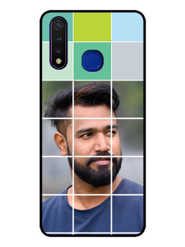 Custom Vivo U20 Photo Printing on Glass Case  - with white box pattern 