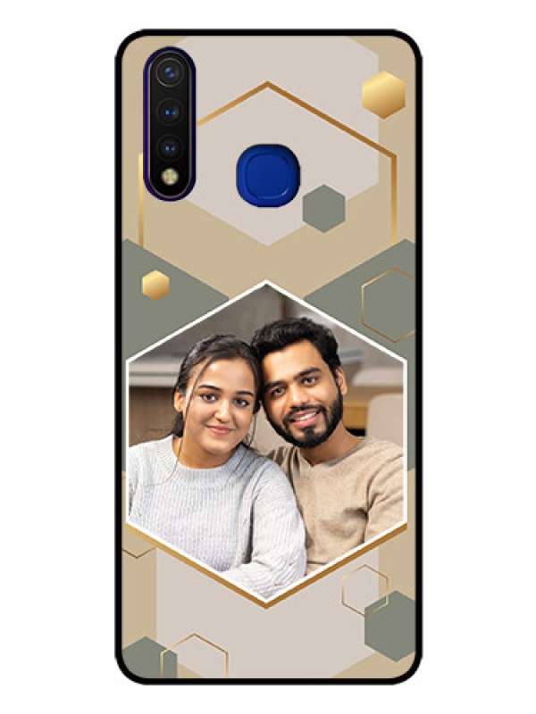 Custom Vivo U20 Photo Printing on Glass Case - Stylish Hexagon Pattern Design