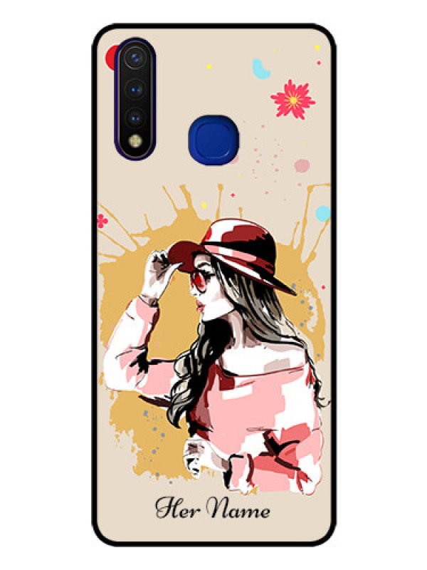 Custom Vivo U20 Photo Printing on Glass Case - Women with pink hat Design