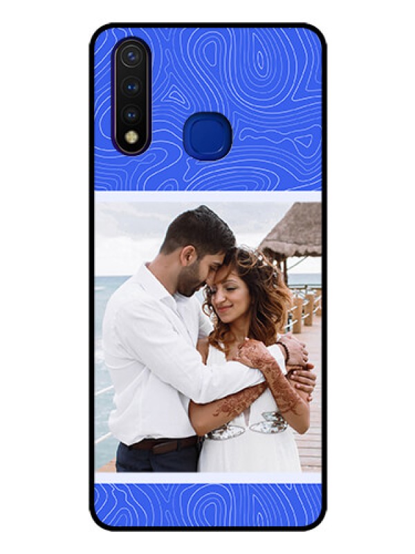Custom Vivo U20 Custom Glass Mobile Case - Curved line art with blue and white Design