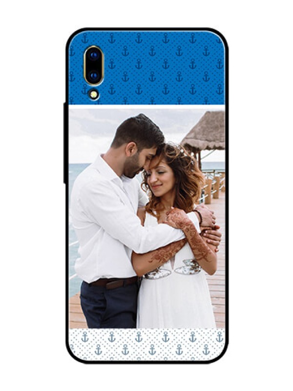 Custom Vivo V11 Pro Photo Printing on Glass Case  - Blue Anchors Design