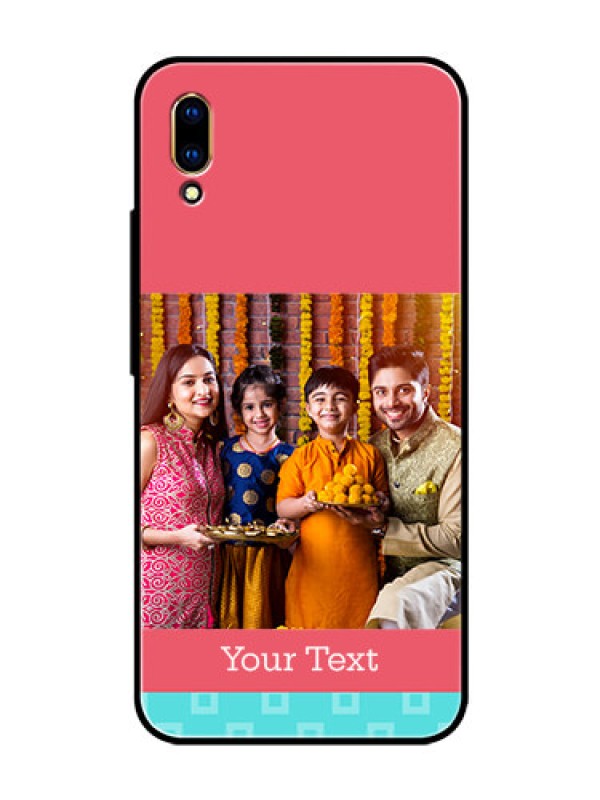 Custom Vivo V11 Pro Personalized Glass Phone Case  - Peach & Blue Color Design