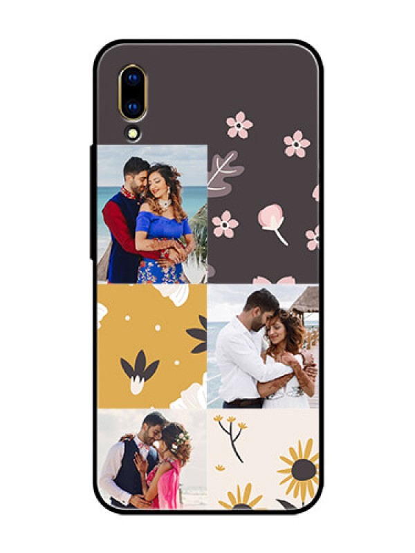 Custom Vivo V11 Pro Photo Printing on Glass Case  - 3 Images with Floral Design