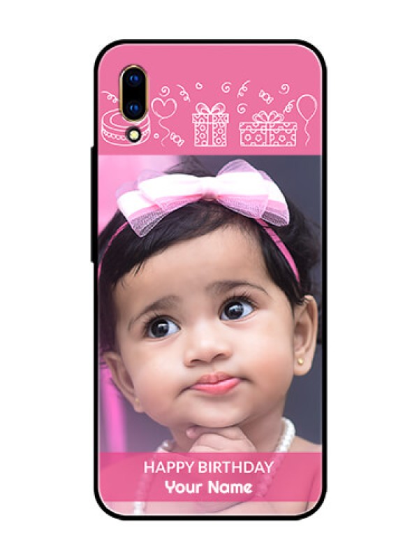 Custom Vivo V11 Pro Photo Printing on Glass Case  - with Birthday Line Art Design