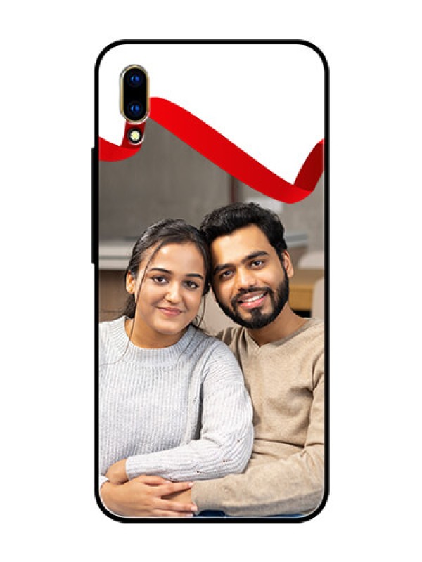 Custom Vivo V11 Pro Photo Printing on Glass Case  - Red Ribbon Frame Design