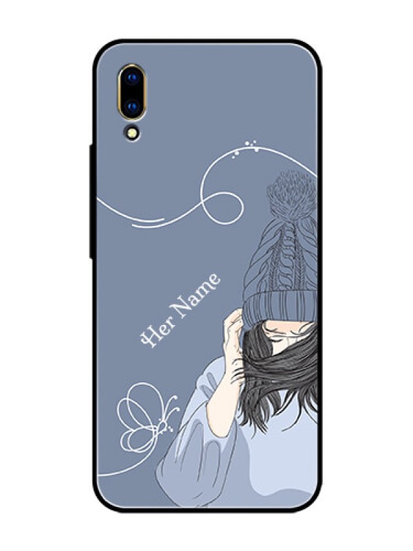 Custom Vivo V11 Pro Custom Glass Mobile Case - Girl in winter outfit Design