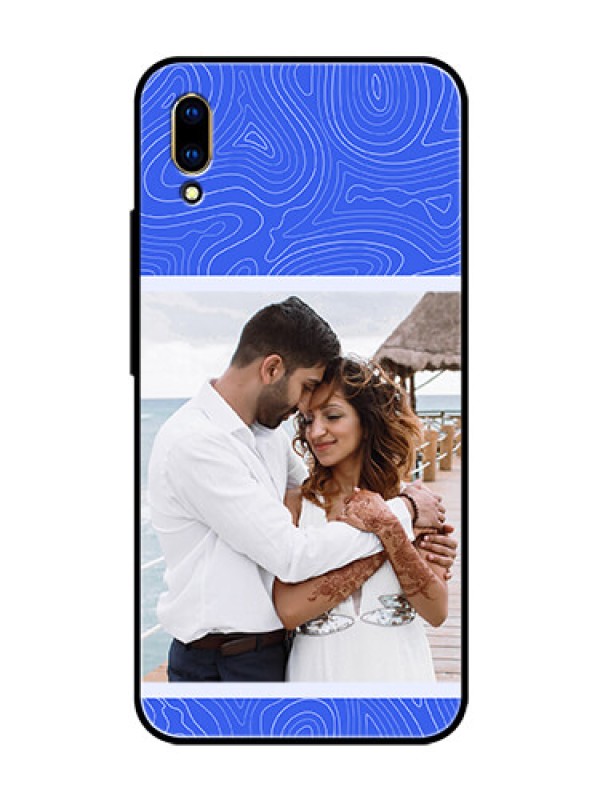 Custom Vivo V11 Pro Custom Glass Mobile Case - Curved line art with blue and white Design