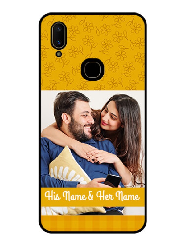 Custom Vivo V11 Custom Glass Mobile Case  - Yellow Floral Design