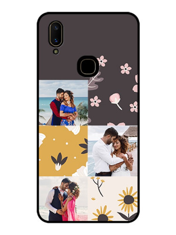 Custom Vivo V11 Photo Printing on Glass Case  - 3 Images with Floral Design