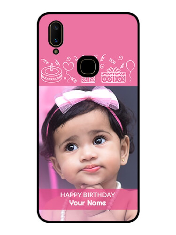 Custom Vivo V11 Photo Printing on Glass Case  - with Birthday Line Art Design